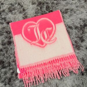 Juicy Couture Pink and White Heart Blanket Scarf
